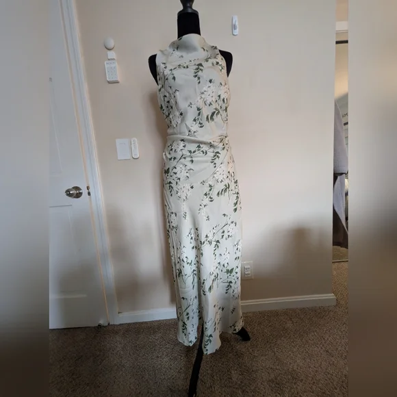 NWT Quince Washable Stretch Silk High Neck Midi Dress Jasmine Vines Medium - Picture 3 of 10